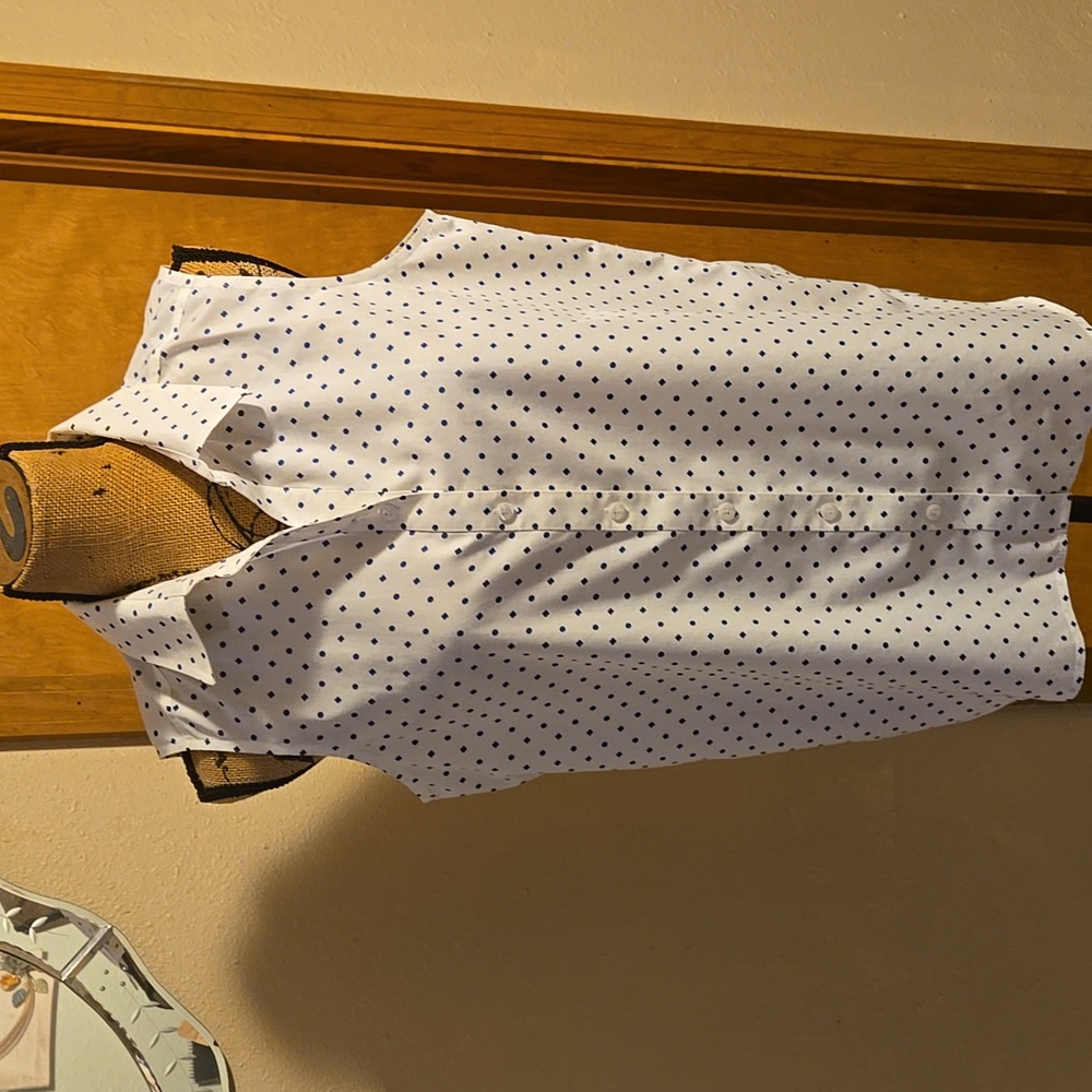 Chico's White and Blue Polka Dot Blouse